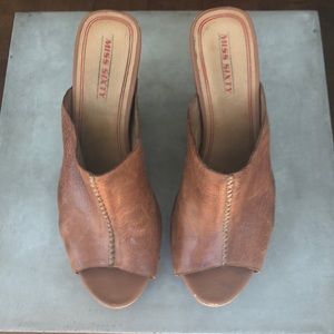 Miss Sixty Leather, Wood & Cork Mules. Size 8.5